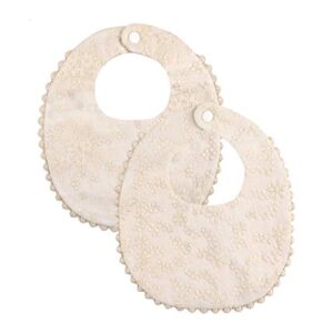 Baby Bib For Girls,Reversible Waterproof Handmade Natural Cotton Baby Drool Bib 0-12 months 2 Pack (off-white color, 0-12 months)