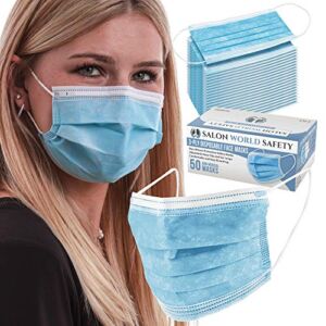 TCP Global Salon World Safety – Sealed Dispenser Box of 50 Face Masks Breathable Disposable 3-Ply Protective PPE with Nose Clip and Ear Loops