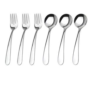 WEKTUNAA Stainless Steel Child Toddler Flatware Set-6 pieces-Kids Fork and Spoon, Mirror Polished, Back to school lunch supplies