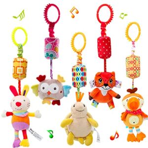 WILNARA Baby Hanging Toy Cartoon Animal Stuffed Rattle Bell Carseat Toys for 1-12 Months Baby Crib Stroller Pushchair （5 Pack）