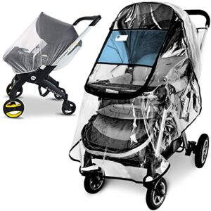 Stroller Rain Cover and Baby Stroller Mosquito Net(2-Piece Set),Universal Stroller Accessory,Waterproof, Windproof Protection,Protect from Dust Snow,Baby Travel Weather Shield