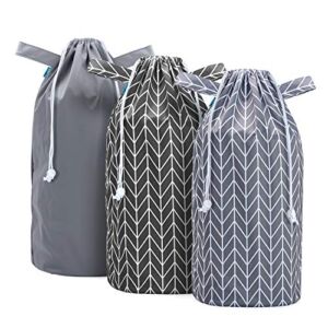 Teamoy Pail Liner for Cloth Diaper(Pack of 3), Reusable Diaper Pail Wet Bag with Drawstring, Fits for Dekor, Ubbi Diaper Pails, Gray +Gray Arrows +Black Arrows