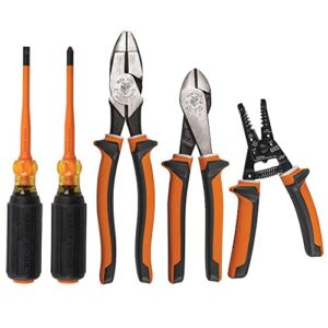 Klein Tools 94130 1000V Insulated Screwdriver Tool Set with #2 Phillips and 1/4-Inch Cabinet Slim Tips, 2 Pliers and Wire Stripper