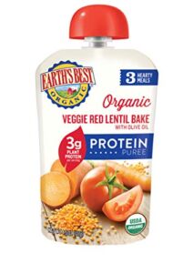 Earth’s Best Organic Protein Toddler Snacks, Veggie Red Lentil Bake, 4.5 oz Pouch (Pack of 12)