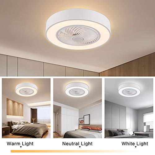 Low Profile Ceiling Fan with Lighting, Enclosed Fan, 36 W, Ceiling Lighting, dimmable with Remote Control, 3 Files, Adjustable Wind Speed, Modern bedroom (22 inches) (white) | The Storepaperoomates Retail Market - Fast Affordable Shopping