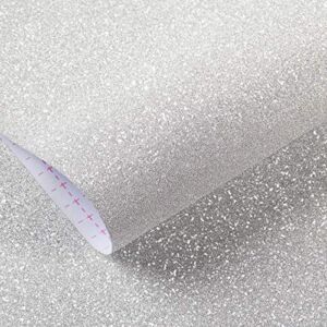 Livelynine Glitter Wallpaper Stick and Peel Glitter Contact Paper for Walls Dresser Counters Crafts Self Adhesive Silver Wall Paper Decor Removable Waterproof White Glitter Vinyl Cardstock 15.8×78.8″