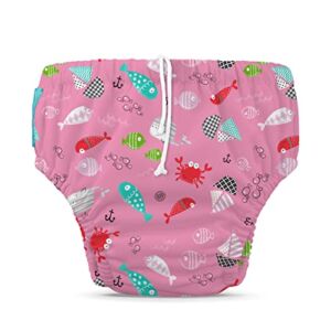 Charlie Banana Reusable Swim Diaper with Adjustable Drawstring, Soft and Snug Fit to Prevent Leaks, Florida Pink, Large (20-27lbs)