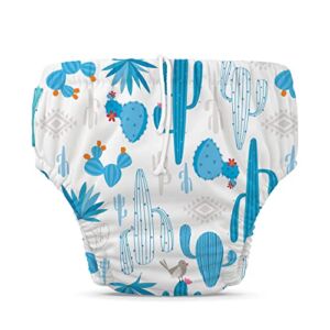 Charlie Banana Reusable Swim Diaper with Adjustable Drawstring, Soft and Snug Fit to Prevent Leaks, Cactus Azul, Medium (14-20lbs)