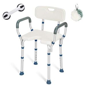 GreenChief Shower Chair with Back and Arms, Bathtub Lift Chair with Handles Removable – Free Assist Grab Bar – Medical Tool Free Shower Cutout Seat for Disabled, Handicap, Seniors & Elderly, 300lb