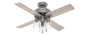 Hunter Pelston Indoor Ceiling Fan with LED Light and Pull Chain, 44″, Matte Silver