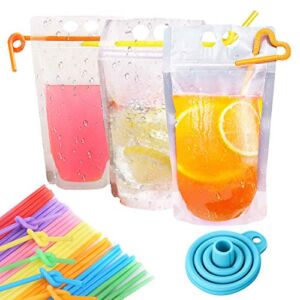 125Pcs Drink Pouches for Adults with Individual Package Straws Reclosable Zipper Smoothie Bags Juice Pouches Heavy Duty Hand-held Cold & Hot Drinks，BPA & Phthalate Free – Funnel Included