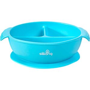 Silikong Divided Suction Bowl for Toddlers | BPA Free | Microwave, Dishwasher and Oven Safe | Fits Most Highchair Trays | Stay Put Baby Feeding Plates and Dishes for Kids and Infants (Blue)