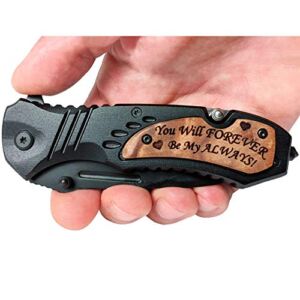 Wedding Anniversary Present for Him – Gifts for Men Who Have Everything – Birthday Gift for Husband, Boyfriend – Fishing Gift for Men – Engraved Pocket Knives Multitool (You will forever)