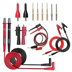 HANDSKIT Multimeter Test Leads Kit, 16 Pieces Testing Lead with Alligator Clips Stackable Banana Plug Test Hook Replaceable Gold-Plated Multimeter Needle Probes and Back Probe Pins