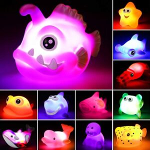 Bath Toys, 12 Pcs Light Up Ocean Sea Animal Set, Flashing Colorful LED Light Floating Bathtub Toys for Baby Infant Kid Toddler Preschool, Great Gift for Bathroom Water Tub Games Swimming Pool Party