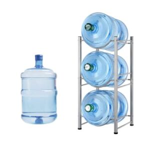 Vrisa Water Bottle Holder Water Jug Rack, 5 Gallon Water Bottle Organizer for 3 Tiers Storage, Silver