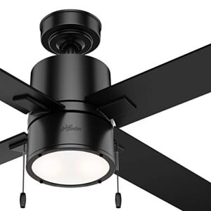Hunter Fan 52 inch Contemporary Matte Black Indoor Ceiling Fan with Light Kit (Renewed)