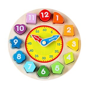 Time Clock Toy for Kids Wooden Time Learning Shape Sorting Color Game Montessori Early Education Math Set Kid Jigsaw Play Tool Preschool Toddler Puzzle Toy Gift for Boys Girls Birthday Age 3 4 5 6