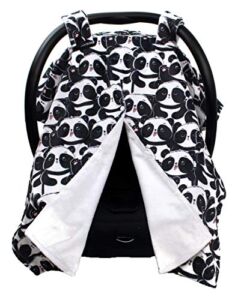 Dear Baby Gear Deluxe Baby Car Seat Canopy Cover, Black and White Happy Pandas, Smooth Minky, White