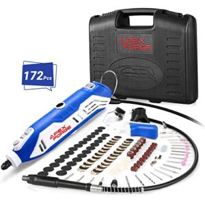 APEXFORGE Variable Speed Rotary Tool Kit with Keyless Chuck & Flex Shaft, 172 Accessories, 6-Speed, 4 Attachments & Carrying Case for Craft Projects/DIY Creations/Cutting/Engraving-M6-Blue