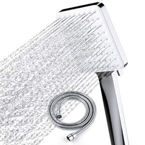 Newentor® Handheld High Pressure Shower Head, 6 Spray Modes/Settings Detachable Shower Head, Chrome Finish Square Shower Head with Stainless Steel Hose and Multi-Angle Adjustable Shower Stand