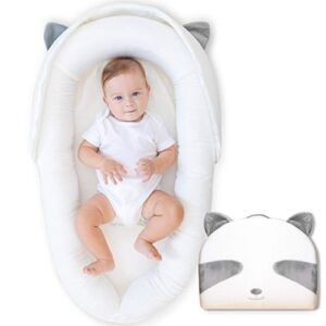 JERORAY-Baby-Lounger-Baby-Nest-Perfect for Newborns Infants Co-Sleeping and Travel,Cute Raccoon Design,Portable Breathable,Washable,Suitable from 0-12 Months,White