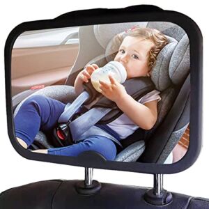 Funbliss Baby Mirror for Car, Safety Car Seat Mirror for Baby Rear Facing with Anti-vibration, Shatterproof, Crash Tested and Certified,Black