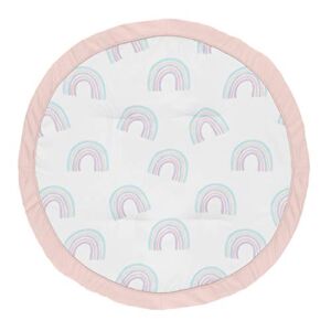 Sweet Jojo Designs Pastel Rainbow Girl Baby Playmat Tummy Time Infant Play Mat – Blush Pink, Purple, Teal, Blue and White