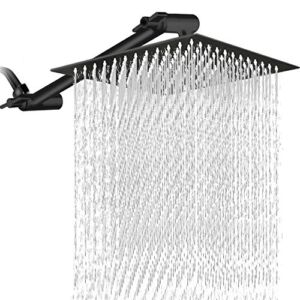 12 Inch Rain Shower Head with 11 Inch Adjustable Extension Arm, Large Stainless Steel Square High Pressure Showerhead,Ultra Thin Rainfall Bath Shower with Easy to Clean and Install – Matte Black