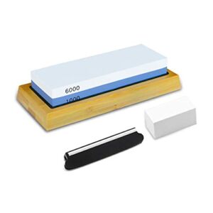PHYEX Knife Sharpening Stone, Combination Dual Sided 1000/6000, with Non Slip Base, Flattening Stone & Angle Guide