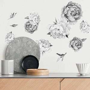 Peony Watercolor Wall Decals (Black and White Watercolor) – Peony Decor Flowers Wall Decals