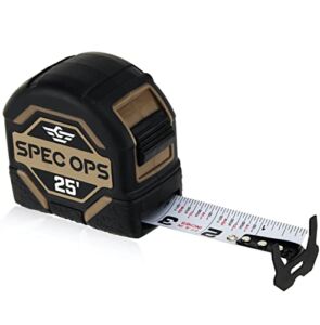 Spec Ops Tools 25-Foot Tape Measure, 1 1/4″ Double-Sided Blade, Military-Grade Composite Case, 3% Donated to Veterans,