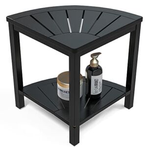 Bamboo Corner Shower Stool Bench Waterproof – with Storage Shelf for Shaving Legs or Seat in Bathroom & Inside Shower