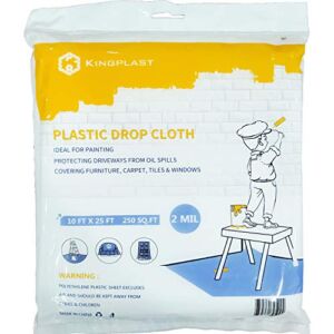 KINGPLAST Plastic Drop Cloth for Painting 10 x 25ft x 2mil Clear Painters Drop Sheet,Waterproof Plastic Painting Tarp for Floor Covering