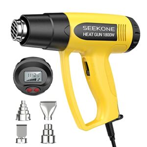 SEEKONE 1800W Heat Gun, Hot Air Gun Kit with Large Digital LCD Display Variable Temperature (212°F-1112°F) Settings and 4 Nozzles for Removing Paint, Shrinking PVC, Crafts