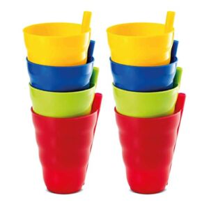Plaskidy Kids Cups with Built-in Straw – Set of 8 Toddler Drinking Cups with Straws 10 Ounce – Children Sip-a-Cup Dishwasher Safe BPA Free Brightly Colored Great Kid and Toddler Tumbler Cups