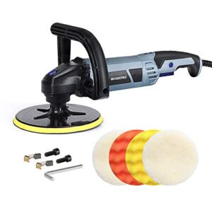 WORKPRO Buffer Polisher – 7-inch Buffer Waxer with 4 Buffing and Polishing Pads, 6 Variable Speed 1000-3800 RPM, Detachable Handle, Ideal for Car Sanding, Polishing, Waxing, Sealing Glaze