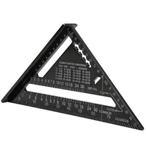 Rafter Square, 7 Inch Metric Aluminum Alloy Roofing Triangle Angle Protractor Layout Measuring Tool for Hobbyists, Home Builders (Metric)