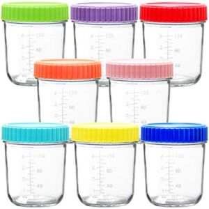 Youngever Glass Baby Food Storage, 6 Ounce Baby Food Glass Containers with Airtight Lids, Glass Jars with Lids, 8 Assorted Colors