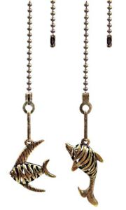 Aisicondan 2pcs 12 inches Vintage Retro Lovely Sea Saltwater Fish and Dolphins Marine Life Charm Pendant Ceiling Fan Danglers Fan Pulls Chain Extender with Ball Chain Connector（Bronze）