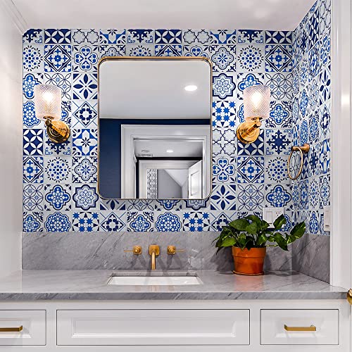 Blue and White Contact Paper 17.7”X197” Tile Pattern Peel and Stick Wallpaper Waterproof Glossy Surface Thicken Self Adhesive for Kitchen Backsplash Washroom Bathroom Wall Decor Vinyl Film Roll | The Storepaperoomates Retail Market - Fast Affordable Shopping