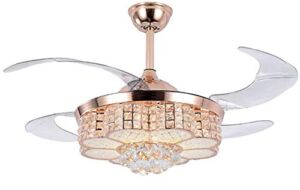 42 Inch Rose Gold Dimmable Fandelier Modern Crystal Ceiling Fans with Lights and Remote Modern Invisible Retractable Chandelier Fan LED Ceiling Fan Light Kit for Living Room Bedroom Dining Room Hall