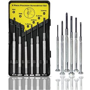 6PCS Mini Screwdriver Set, Small Screwdriver Set with 6 Different Size Flathead and Phillips Screwdrivers, Precision Screwdriver Set for Jewelry, Watch, iPhone, Eyeglass Repair