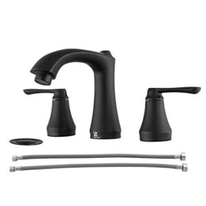 Matte Black Bathroom Faucet,Two Handle Bathroom Faucet 3 Hole,8 Inch Bathroom Sink Faucet,Faucet for Bathroom Sink with Pop-Up Drain and Water Supply Lines,HOMELODY Widespread Bathroom Faucet