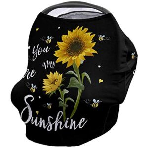Baby Car Seat Covers Sunflowers, Nursing Cover Breastfeeding Scarf/Shawl, Infant Carseat Canopy, Stretchy Soft Breathable Multi-use Cover Ups, You are My Sunshine Black