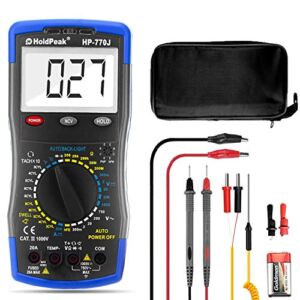 Digital Multimeter HP-770J Automotive Multimeter Engine Analyser Manual Ranging NCV Multi Tester Voltmeter Measure Voltage+Current+Resistance+Temp+RPM+Dwell Angle with Data Hold+Backlight+Auto Off+℃/℉