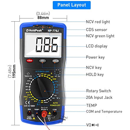 Digital Multimeter HP-770J Automotive Multimeter Engine Analyser Manual Ranging NCV Multi Tester Voltmeter Measure Voltage+Current+Resistance+Temp+RPM+Dwell Angle with Data Hold+Backlight+Auto Off+℃/℉ | The Storepaperoomates Retail Market - Fast Affordable Shopping