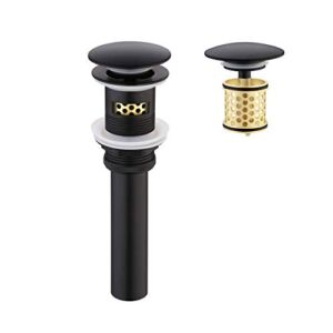 KES Pop Up Drain with Overflow with Detachable Drain Hair Catcher Sink Drain Strainer for Bathroom Sink Drain Pop Up Drain Stopper Matte Black, S2018A-BK
