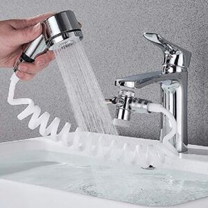 MANYHORSES Hand Shower Sink Shower Hose Sprayer,Shampoo Sink Hose Sprayer Attachment,Faucet Extension Tubes,Chrome Shower Head,Adjustable Mode,Copper Valve Adapter,No Drilling Support