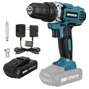 Power Cordless Drill,WESCO 20v Power Drill Driver Cordless Screwdriver, Li-Ion Battery, 21+1 Torque Setting, 3/8 Inch Keyless Chuck,Variable Speed and Led Light, Fast Charger
